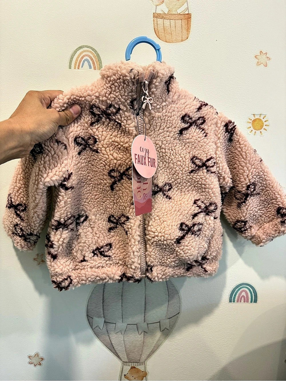 Birch & Stone Pink Sherpa Bow Motif Jacket Baby Girls 12M